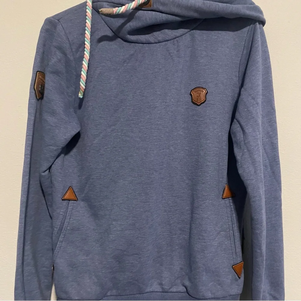 Naketano Fleece Hoodie Sweatshirt Blue Heavyweight Pullover Cowl, Size Large - Picture 3 of 5